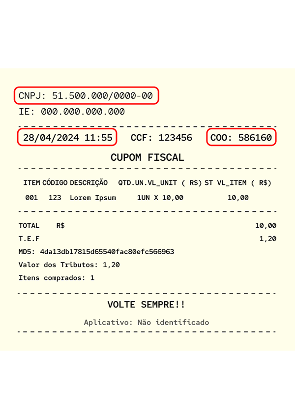 Exemplo cupom fiscal